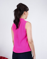 Primrose Lace Appliqué Mandarin Collar Top - Magenta