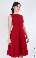 Laura Boat Neck Work Dress - Crimson