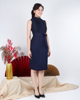 Roselle Pintuck Pencil Cheongsam - Navy