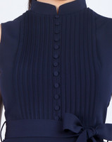 Roselle Pintuck Pencil Cheongsam - Navy