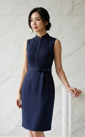 Roselle Pintuck Pencil Cheongsam - Navy