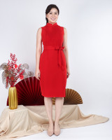 Roselle Pintuck Pencil Cheongsam - Vermillion