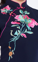 Radiance Embroidered Cheongsam Dress - Navy