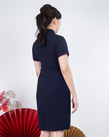 Radiance Embroidered Cheongsam Dress - Navy