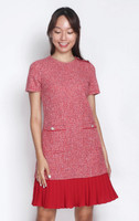 Kerissa Pleated Hem Tweed Dress - Red