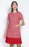 Kerissa Pleated Hem Tweed Dress - Red