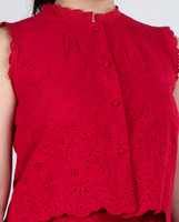 Heather Eyelet Top - Crimson