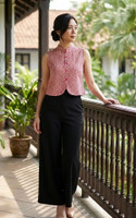 Patsy Geometric Mandarin Collar Top - Pink