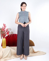 Patsy Geometric Mandarin Collar Top - Blue