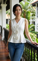 Palette Orchid Peplum Top - White