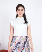 Ethereal Structured Shoulder Cheongsam Top - White