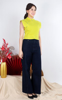 Ethereal Structured Shoulder Cheongsam Top - Neon Yellow