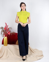 Ethereal Structured Shoulder Cheongsam Top - Neon Yellow