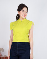 Ethereal Structured Shoulder Cheongsam Top - Neon Yellow