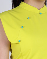 Ethereal Structured Shoulder Cheongsam Top - Neon Yellow