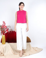 Fu Scallop Hem Mandarin Top - Fuchsia