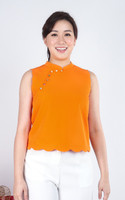 Fu Scallop Hem Mandarin Top - Tangerine