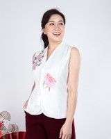 Jade Embroidered Overlap Top - White