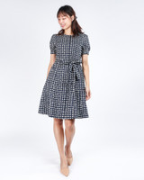 Katie Printed Puff Sleeves Dress - Navy