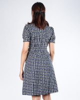 Katie Printed Puff Sleeves Dress - Navy