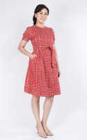 Katie Printed Puff Sleeves Dress - Red