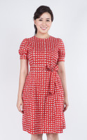 Katie Printed Puff Sleeves Dress - Red