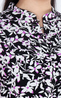 Poise Mandarin Collar Printed Dress - Black