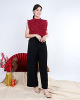 Elarisse Polka Dot Frills Top - Burgundy