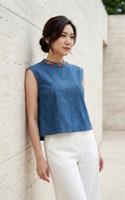Courtney Contrast Collar Structured Top - Denim
