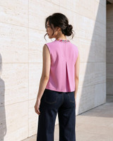 Courtney Contrast Collar Structured Top - Pink