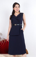 Valencia Layered Front Midi Dress - Navy