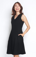 Brooke V-Neck Flare Dress - Black