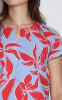 Lucia Leaf Print Notch Neck Top - Red