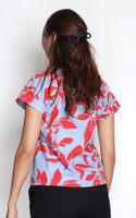 Lucia Leaf Print Notch Neck Top - Red