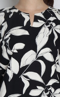 Lucia Leaf Print Notch Neck Top - Black
