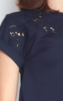 Josie Eyelet Detail Tee Top - Navy