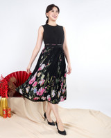 Eden Printed Pleated Dress - Black