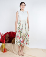 Eden Printed Pleated Dress - White