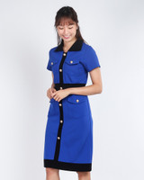 Carmen Contrast Pencil Dress - Cobalt