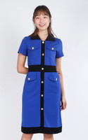 Carmen Contrast Pencil Dress - Cobalt