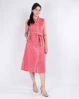 Hannah Polka Dot Notch Neck Dress - Pink