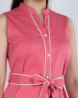 Hannah Polka Dot Notch Neck Dress - Pink