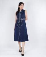 Hannah Polka Dot Notch Neck Dress - Navy