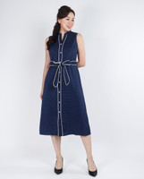 Hannah Polka Dot Notch Neck Dress - Navy