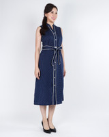 Hannah Polka Dot Notch Neck Dress - Navy