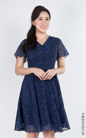 Merida V-Neck Chiffon Dress - Navy
