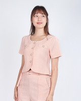 Kylee Button Down Sleeved Crop Top - Peach Pink