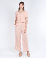 Kylee Button Down Sleeved Crop Top - Peach Pink