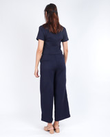 Kylee Button Down Sleeved Crop Top - Navy