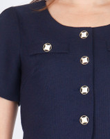 Kylee Button Down Sleeved Crop Top - Navy